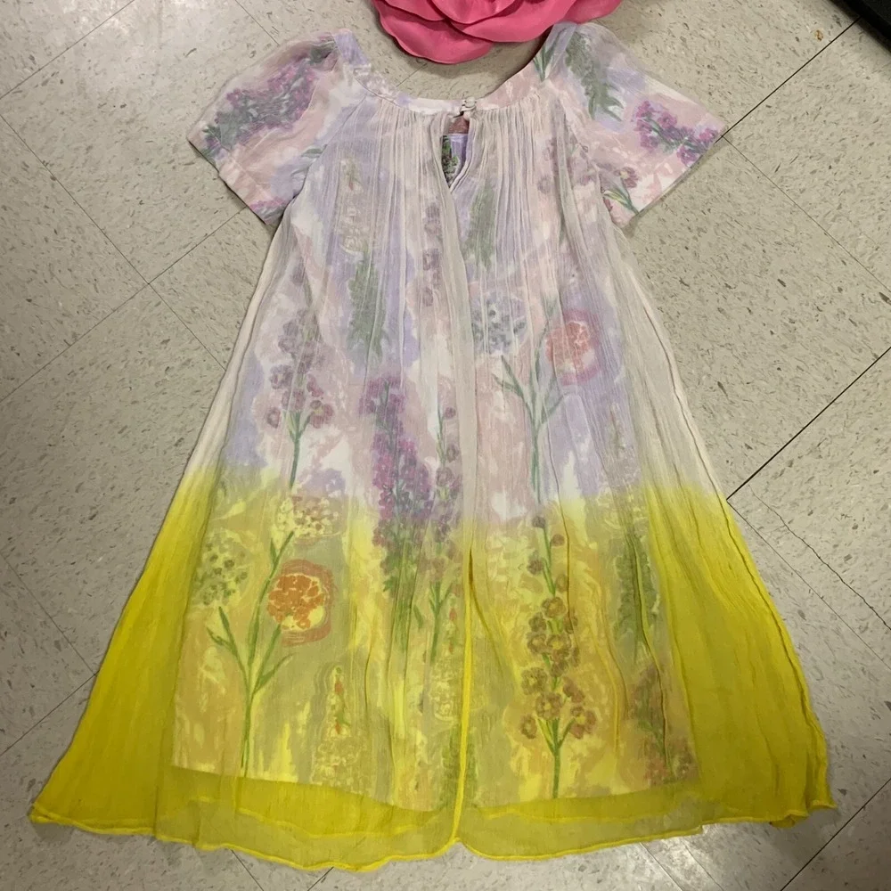 HD IN PARIS Anthropologie Women's Sz 0 Dipped Chroma Swing Dress Purple Yellow - Picture 5 of 10